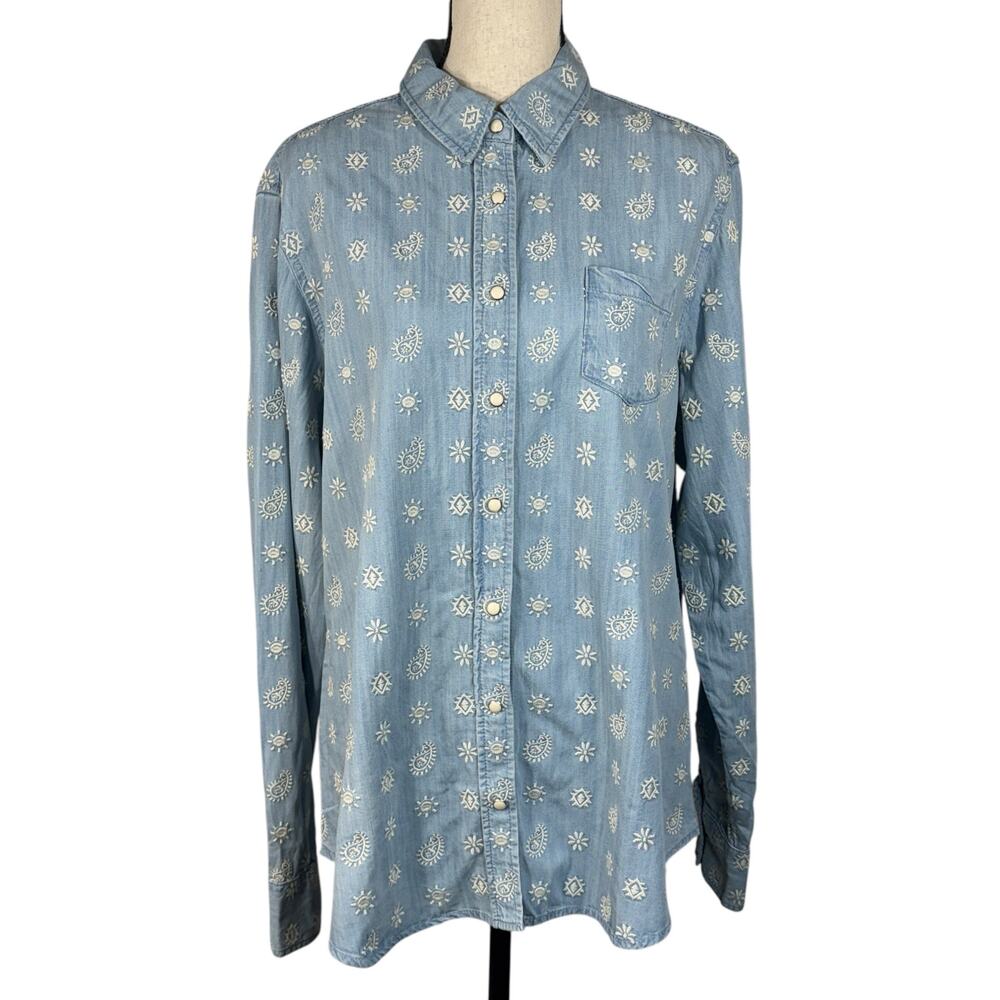 Stetson X-Large Western Top Snap Front Geometric Long Sleeve Chambray Collared